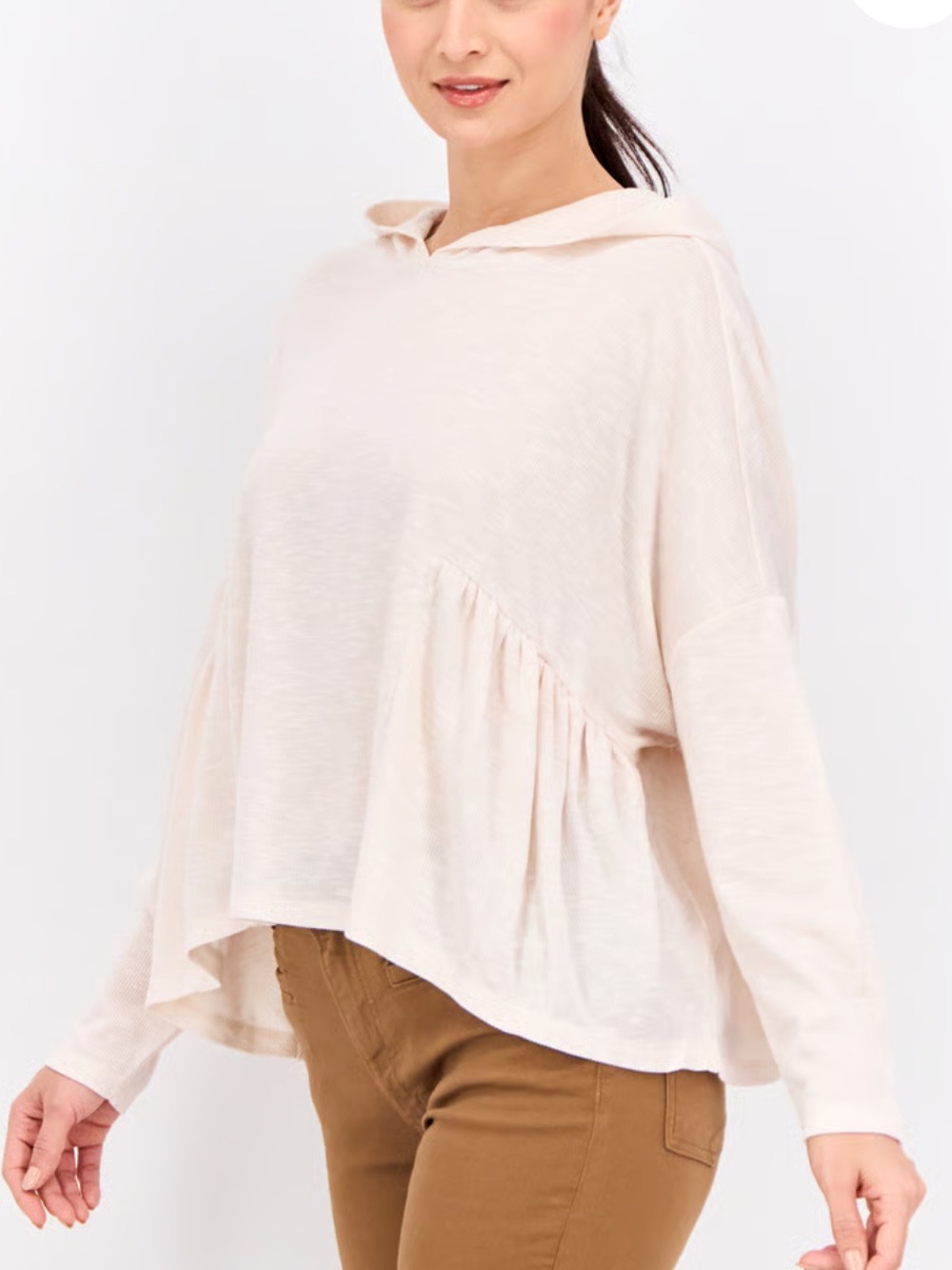 89th & Madison Women’s Cream Ribbed Hooded Top Size XL NWT